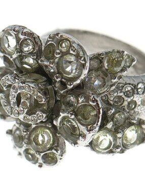 Chanel Camellia Rhinestone Ring Silver